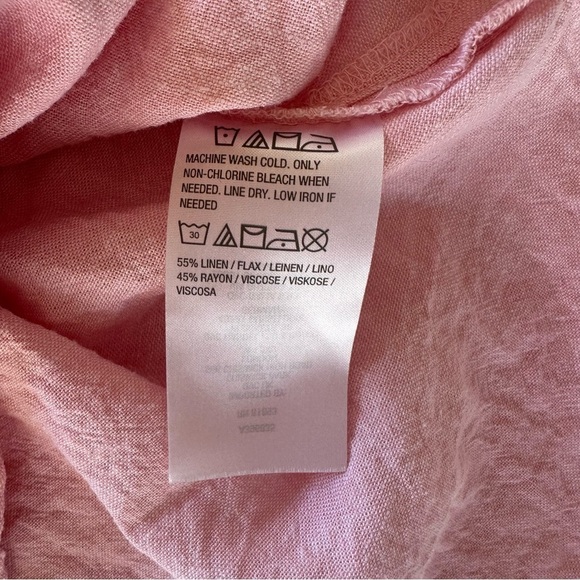 Susan Graver Pink Linen Rayon Blend Long Sleeve Button-down Roll Tab Sleeves M - Picture 10 of 11